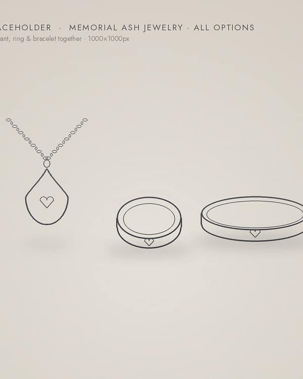 Memorial ash pendant, ring and bracelet