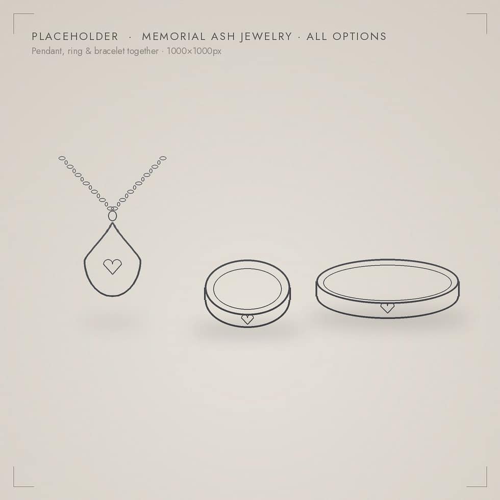 Memorial ash pendant, ring and bracelet